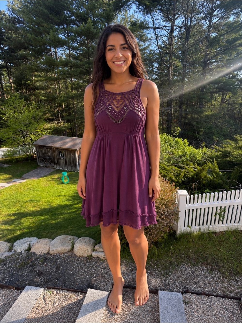 Free People Star Lace Crochet Swing Dress Purple Eggplant XS Boho Mini